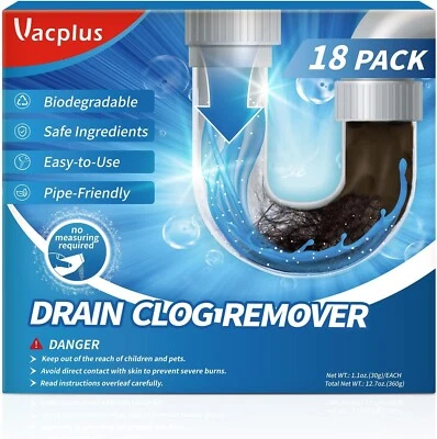 Vacplus Drain Clog Remover | 18-Pack Powerful Sink Cleaner & Deodorizer