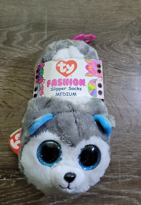 Ty Beanie Boos Slipper Socks, Kids size Slush Husky-BRAND NEW-SHIPS  N 24