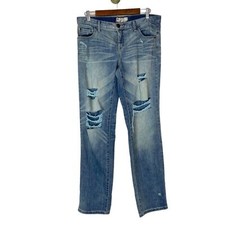Free People Ripped Distressed blue Jeans sz 27 Torn Thrashed relaxed fit