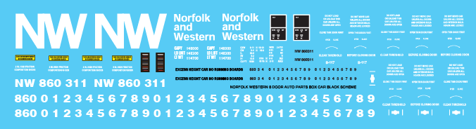 HO Scale - Norfolk Western 8 Door Auto Parts Black Scheme Decals
