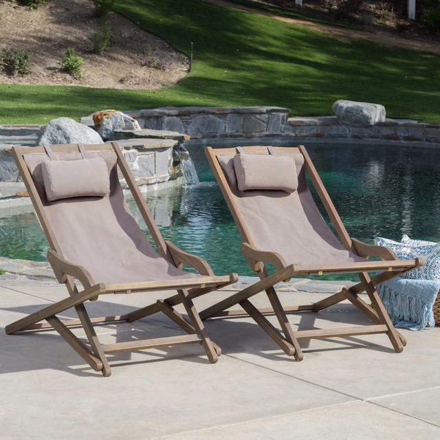 Gdf Studio Northland Outdoor Wood And Canvas Sling Chair Set Of 2 Grey For Sale Online Ebay