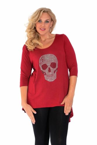 New Ladies Top Plus Size Womens Skull Stud Rhinestone Shirt Gothic Nouvelle - Afbeelding 1 van 28
