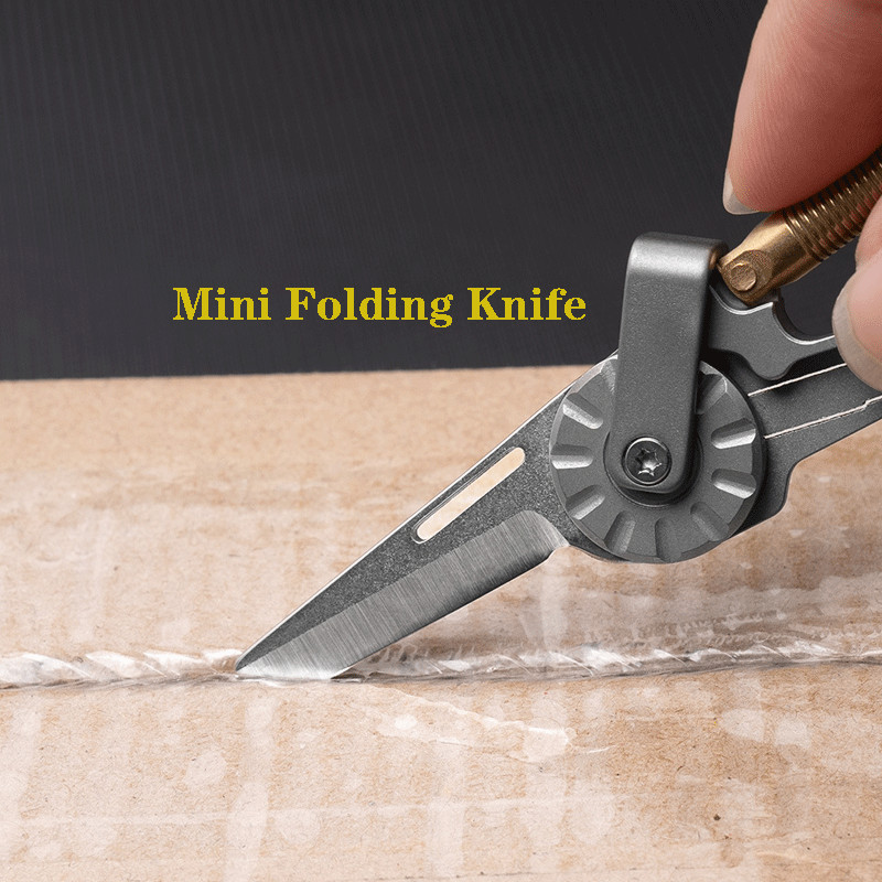 EDC Titanium + Brass Keychain Carabiner Multi Tools Outdoor Folding Knife