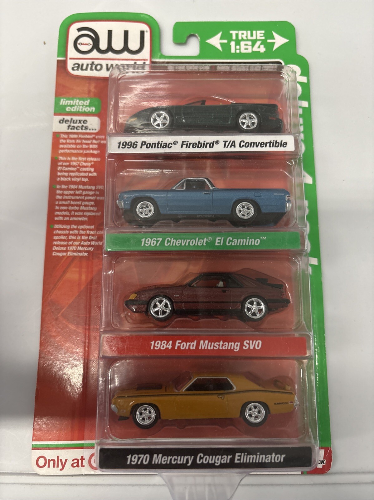 Auto World Deluxe 4-Pack Mustang Cougar El Camino Firebird Target Exclusive