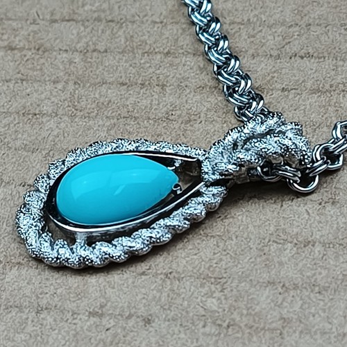 Vtg Avon Blue Faux Turquoise Teardrop Necklace Texture Silver-Tone Double Strand - Picture 7 of 16