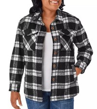 Member's Mark Women's XXL Relaxed Fit Button Front Black Plaid Shacket NWT