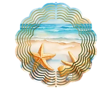 Seashells at the Beach Metal Wind Spinner - Coastal Nautical Outdoor Garden Deco