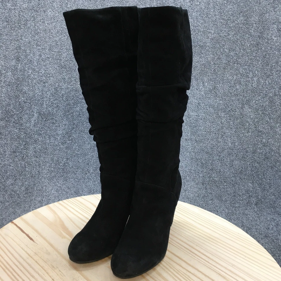 Botas Nine West para mujer 10 M Domaey altas hasta la rodilla negras gamuza tacones tirar Foto 3 de 4