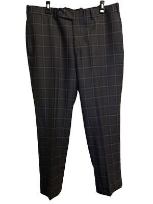 Executive Collection By Tom James Mens 38X29 Plaid Dress Pants Grey
