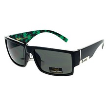 Mens Locs Sunglasses Rectangular Gangster Frame Marijuana Print