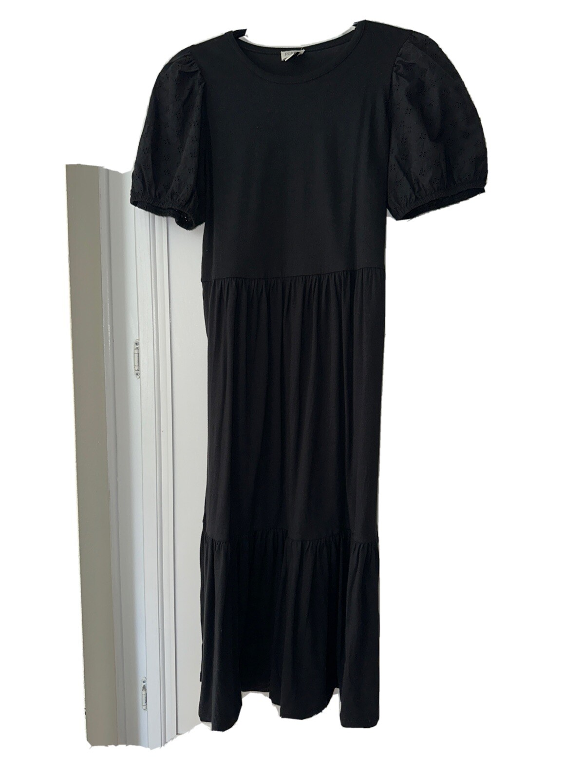 J.Crew Long Black Casual Dress XS 100 Cotton Eyelet Pattern/ Puff