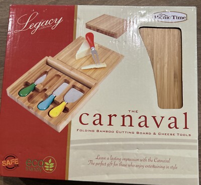 Picnic Time Carnaval Folding Bambo Cutting Board and Cheese Tools Set New