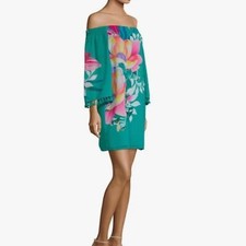 Trina Turk Women's Amaris Green Floral Off Shoulder Tassel Shift Dress XS
