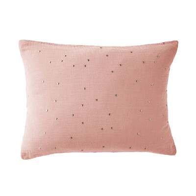 Kissenbezug 50x70 cm Gaze Baumwolle mit Punkten bestickt rosa