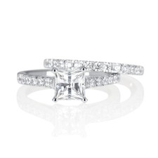 1 2/3 CT Brilliant Diamond Engagement Ring Set Princess E-F/SI1 14K White Gold