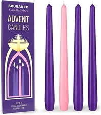 BRUBAKER Advent Candles Purple & Pink - 10" Taper Candles - Made in Europe