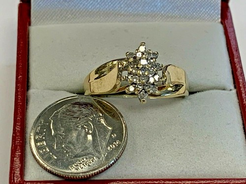 10K YELLOW GOLD ESTATE DIAMOND LADIES CLUSTER RING OXXX - Picture 6 of 6