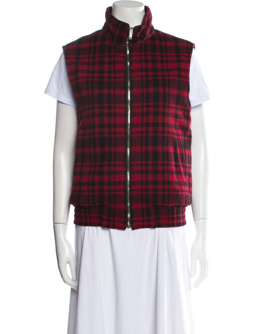 Gilet donna Yves Saint Laurent lana vergine rosso a quadri taglia L XL