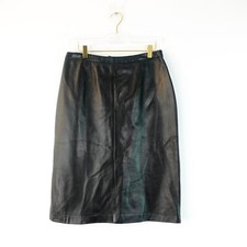 80s Vintage Genuine Leather Skirt 6 Small Black Midi Pencil Soft Grain Y2K