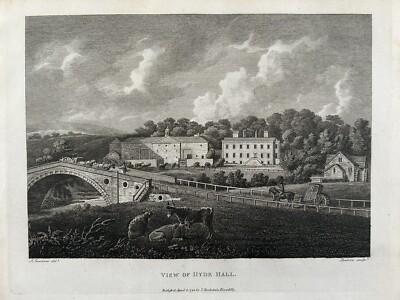 1795 View Of Hyde Hall, Manchester Original Antique Print