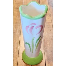 Vintage FTD Floral Ceramic Vase Hand-Painted Tulip Design 6.5 Inches Tall