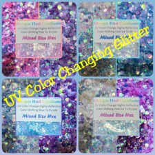 UV Color Change Highly Reflective MIXED SIZES HEXAGON-Nail Art&bull;Face&bull;Festival&bull;USA