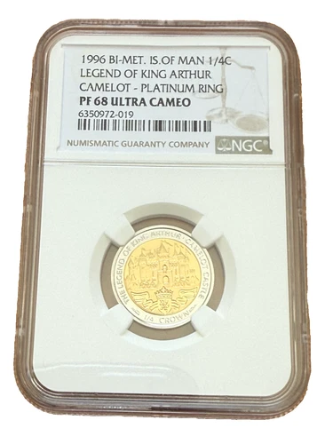 Isle of Man 1996 Gold/Platinum Bi-Metallic 1/4 Crown NGC PF68UC Camelot