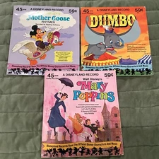 Vintage Walt Disney's Lot 45 RPM Record Dumbo Mary Poppins Mother Goose