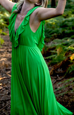 ZARA LONG DRESS V NECK FRILL RUFFLE PLEATED MAXI DRESS SIZE XS NEW