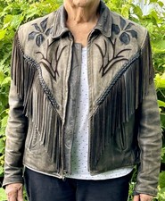 Unik Black Leather Motorcycle Jacket Biker Fringe Zip Womens Size 10 Vtg 1980s