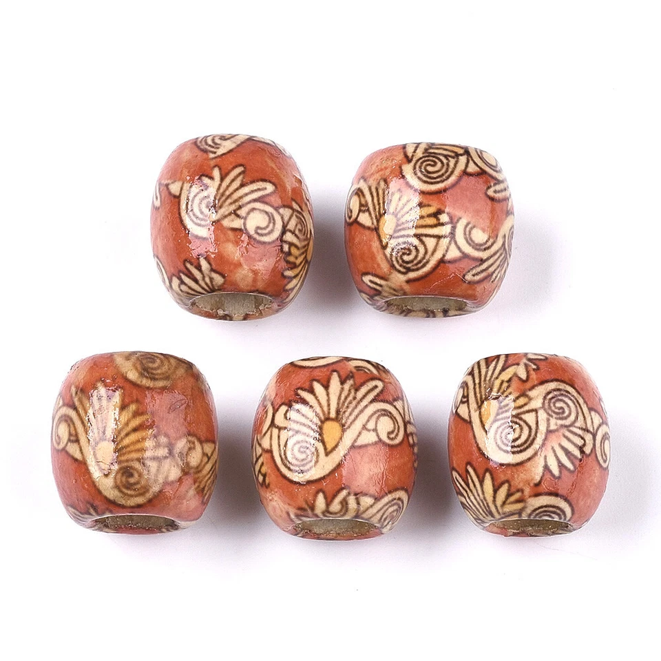 50 cuentas de barril de madera impresas de agujero grande espaciador suelto liso 16x14,5 ~ 16,5 mm Foto 2 de 3