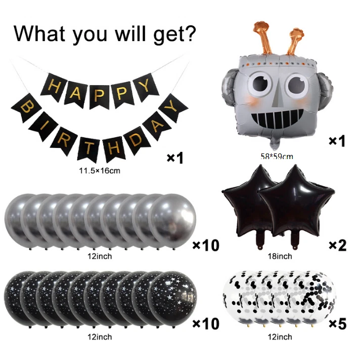 31 piezas Robot Tema Fiesta de Cumpleaños Lámina y Látex Globo Bandera Bandera Bandera Decoración Foto 2 de 4