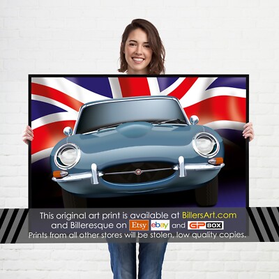 Jaguar E-Type Oldtimer hochwertiges buntes Illustration Poster