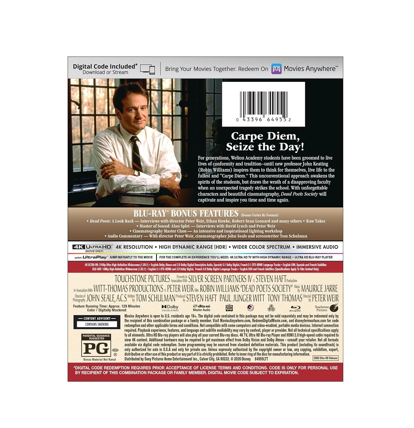DEAD POETS SOCIETY [4K UHD + Blu-ray + Digital, 9-29-2026] USA w ...