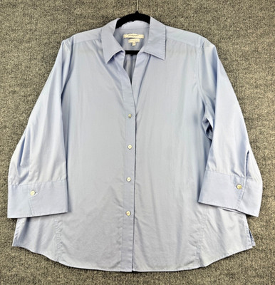 Foxcroft NYC Non Iron Stretch Button Front Shirt Women s XXL Light Blue