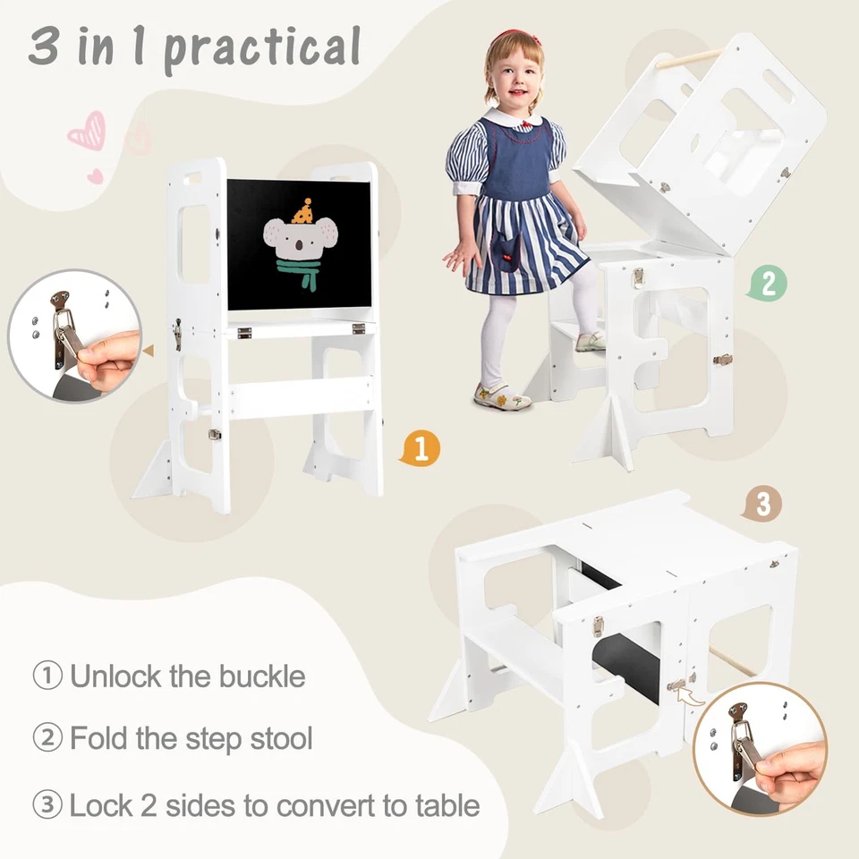 labebe Torre montessoriana per bambini Pieghevole Torre di Apprendimento 3 in 1 - Immagine 3 di 4