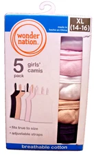 Wonder Nation Girls 5-Pk Camisole Sz XL (14-16) Breathable Cotton-Fits True  317