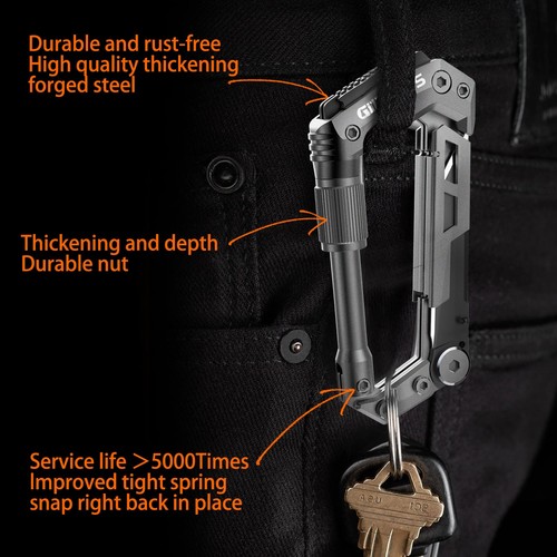 Karabiner Multitool mit Tasche, 8-in-1 EDC Karabiner, Wellenschliff, Seilschnitt... - Bild 4 von 8