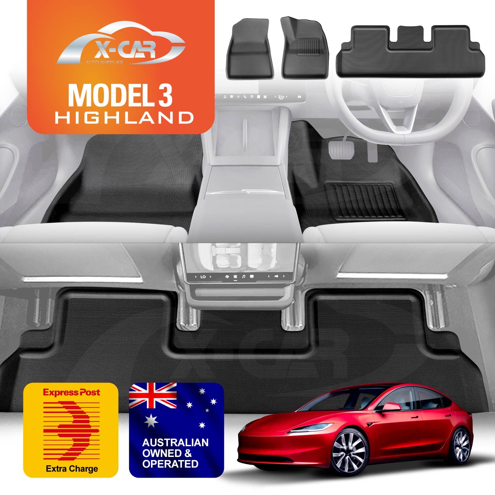 Tesla Model 3 Highland 2023+ Car Floor Mats Heavy Duty 3D All Weather Liners