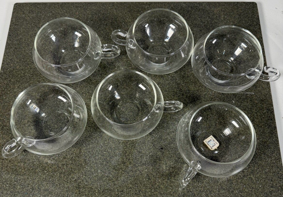 6 MCM Moderno Riekes-Crisa Glass Punch Cups - Mid Century Blown Glass Vintage