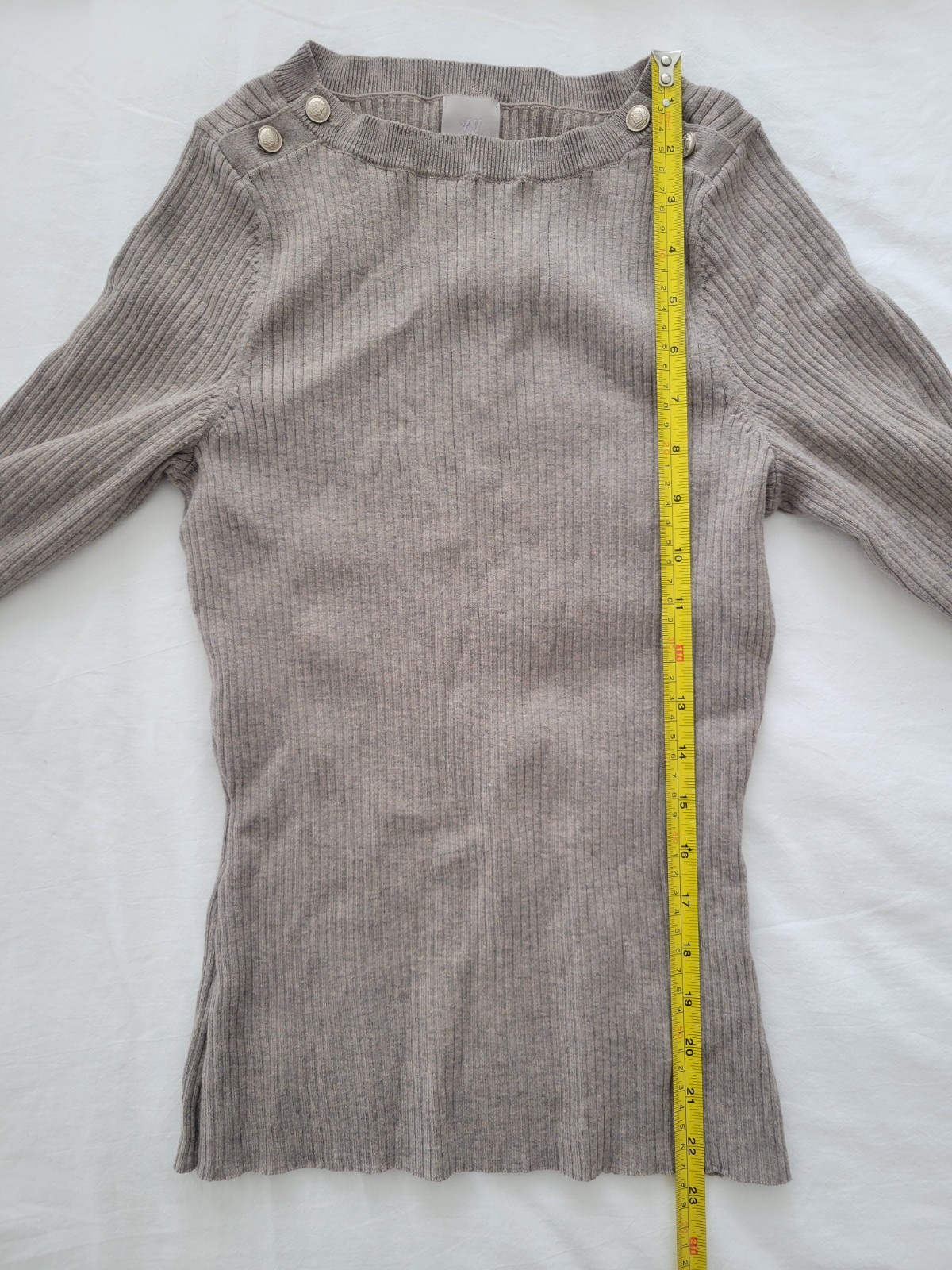 HM Basic Crew Neck Sweater Pullover Beige Gray  S… - image 8