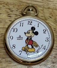 Vintage Lorus Mickey Mouse Gold Plated Pocket Watch - Y131-0010 - Running