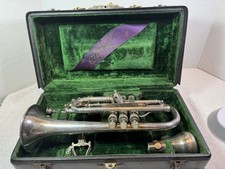 Antique 1913 C.G Conn Wonderphone Silver Plated Cornet W/Extra s Original Case