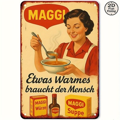Maggi Soup Ladle Logo Vintage Tin Metal Signs Home Décor 8x12 