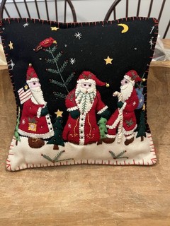 New World Art Christmas Pillow Santa With Bird Tree Folk Art