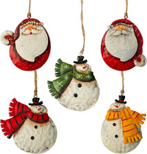 5-Pack Rustic Metal Double-Sided Christmas Tree Ornaments Holiday Decor