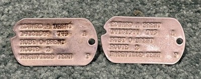 Original Pair Of Next Of Kin WWII US Army Dog Tags T-43 Tennessee