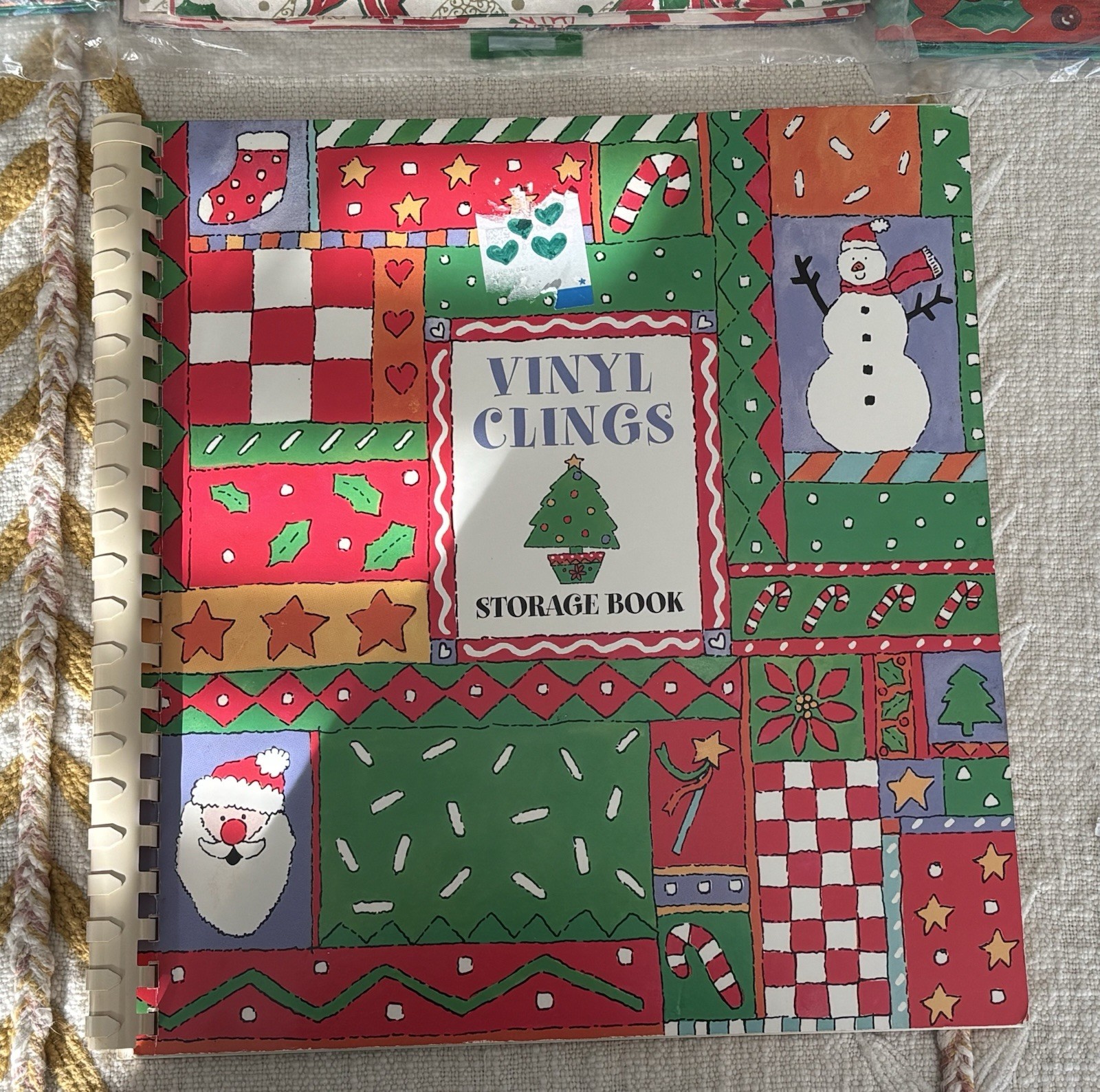 Vintage Christmas Wrapping Paper Lot And Window Cling Book Full Of Cute Designs