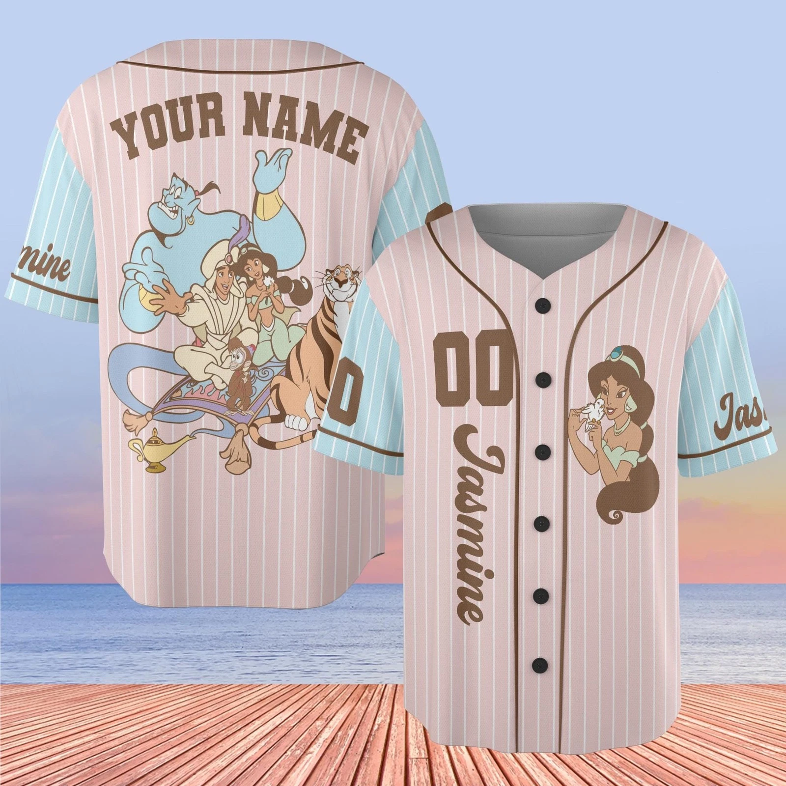 Personalized Aladdin Characters Group Princess Jasmine Baseball Jersey Shirt