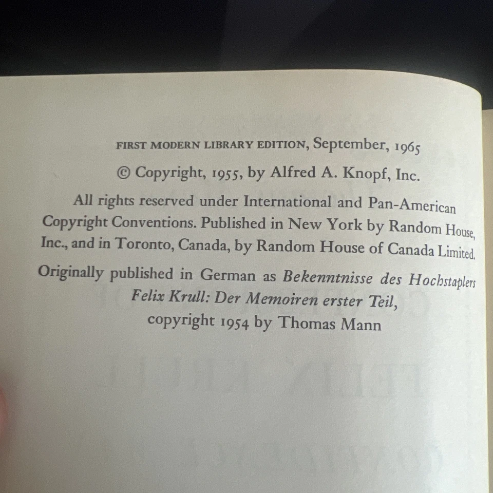 T. Mann CONFESSIONS FELIX KRULL CONFIDENCE MAN 1965 Modern Library 1st edition - Image 3 of 4